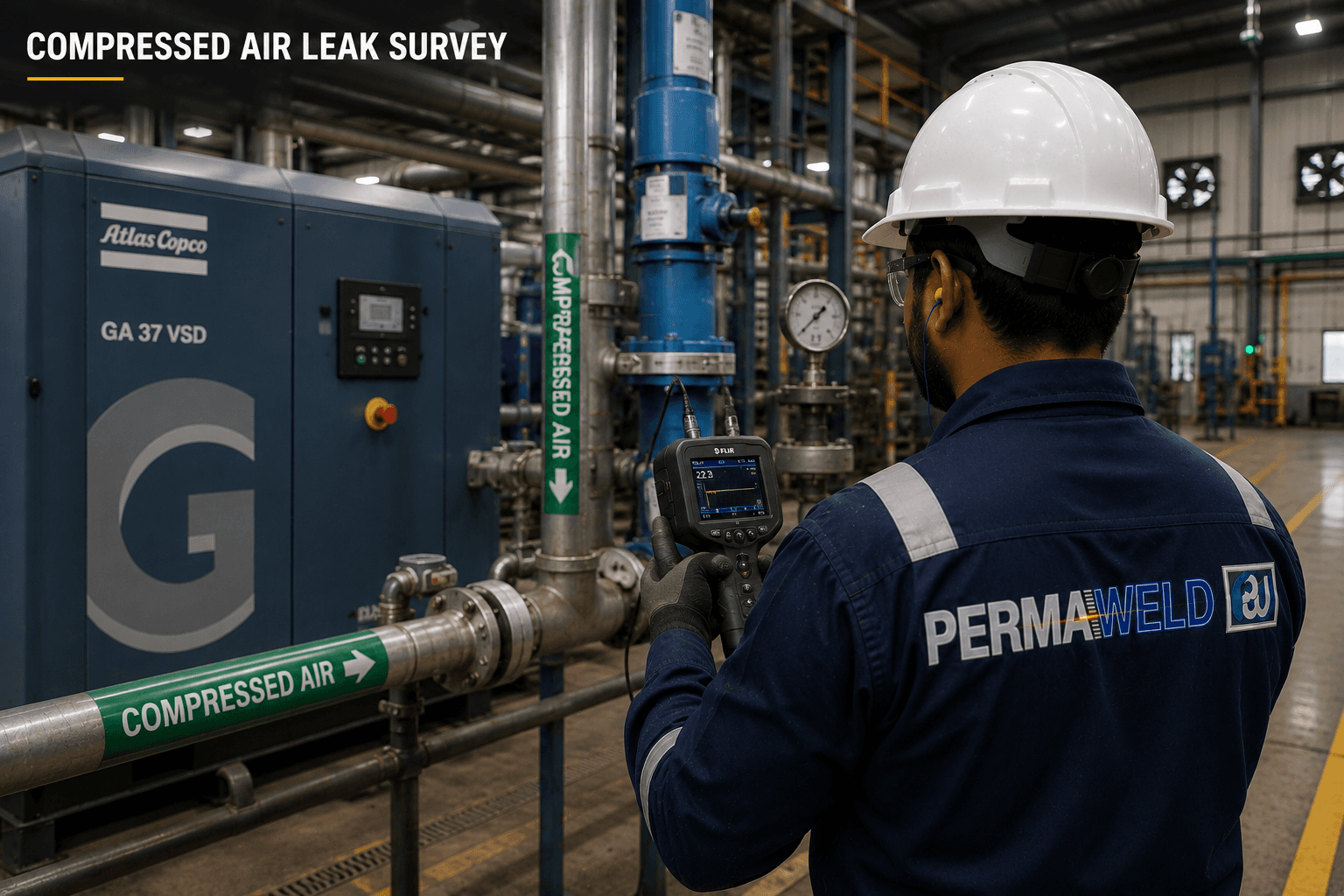 Compressed Air Leak Survey — Permaweld industrial engineers at work